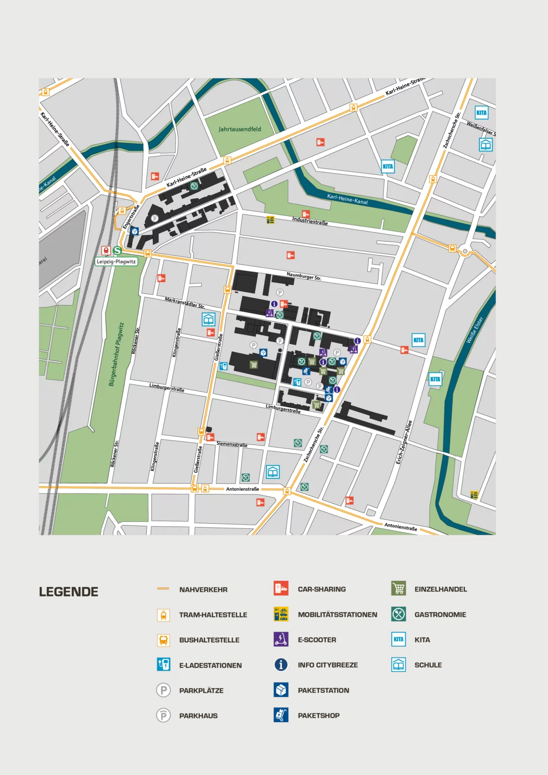 Plagwitzer Höfe Lagekarte mit Nutzung